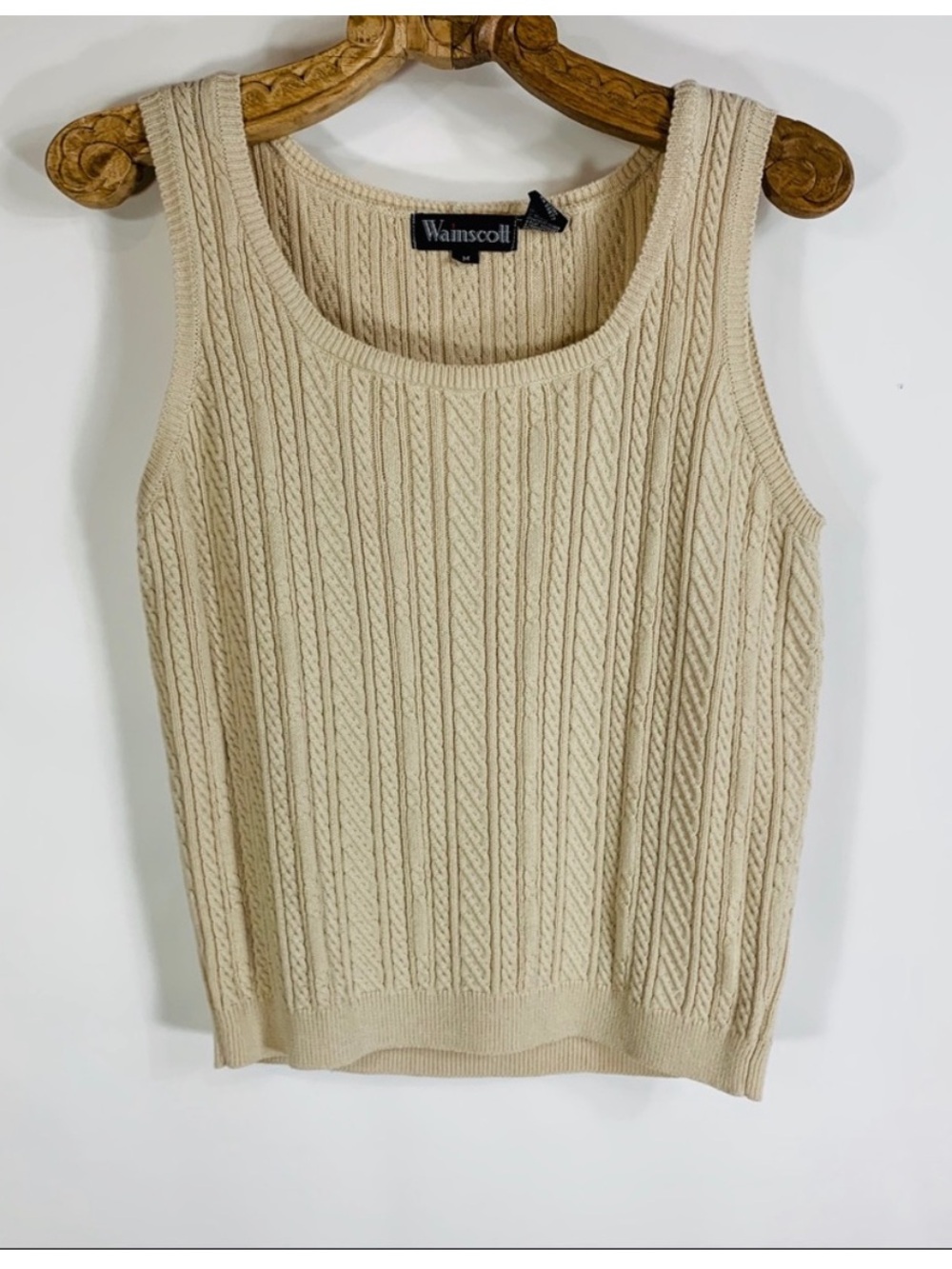 Vintage Wainscott sleeveless tan cable knit sweater vest